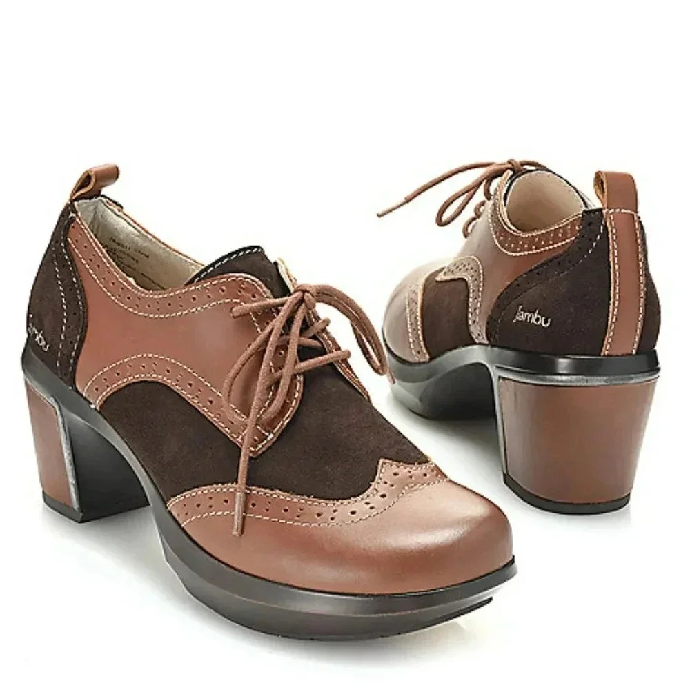 Jambu Two-Tone Brown Lace-Up Heeled Oxfords